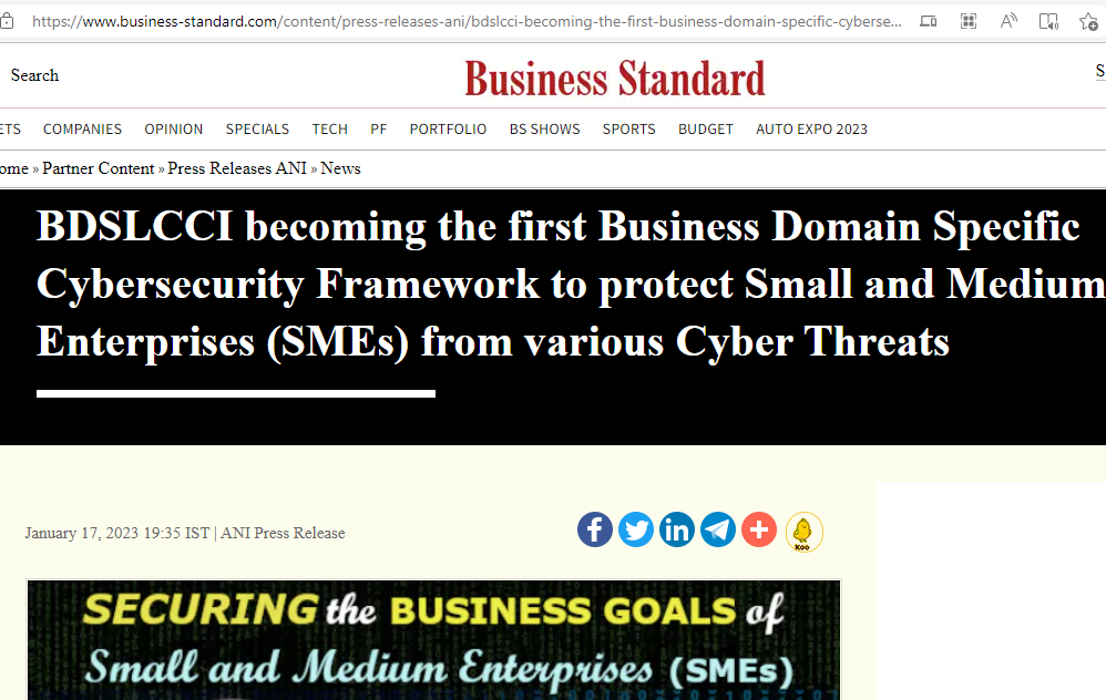 Business Standard News Paper Published information about BDSLCCI