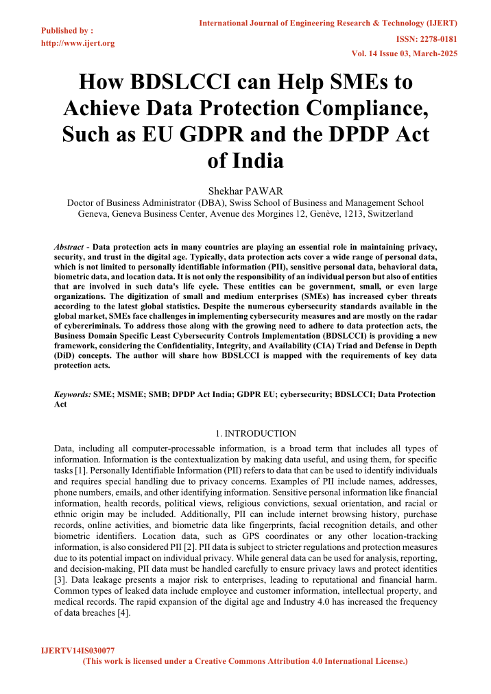 How BDSLCCI can Help SMEs to Achieve Data Protection Compliance, Such as EU GDPR and the DPDP Act of India
