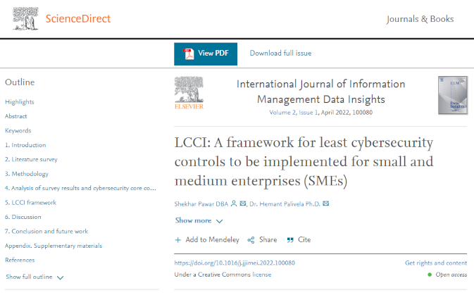 LCCI: A framework for least cybersecurity controls to be implemented for small and medium enterprises (SMEs)