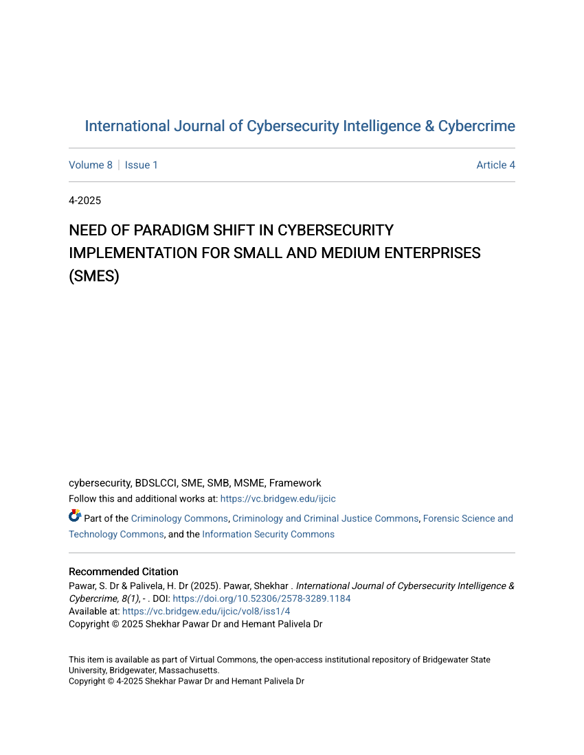 NEED OF PARADIGM SHIFT IN CYBERSECURITY IMPLEMENTATION FOR SMALL AND MEDIUM ENTERPRISES (SMES)