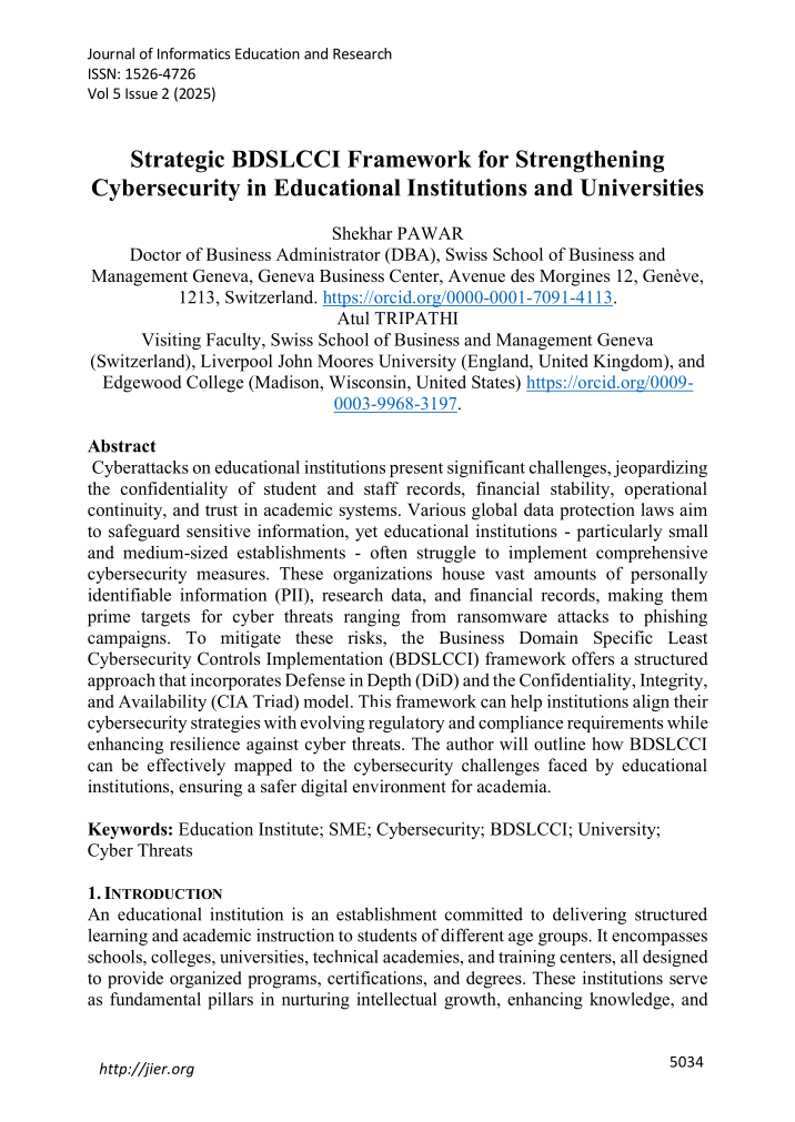 Strategic BDSLCCI Framework for Strengthening Cybersecurity in Educational Institutions and Universities | Research Paper