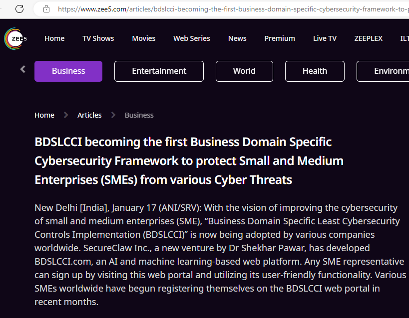 Zee5 News Paper Published information about BDSLCCI